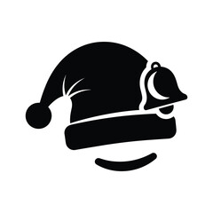 Black silhouette of a christmas santa hat icon with a bell, isolated on