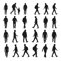 Collection of diverse human silhouettes in various walking poses displayed