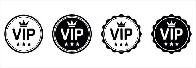 Exclusive VIP badge collection conveys premium access, special privileges, and luxury rewards for your elite members in modern black and white design.