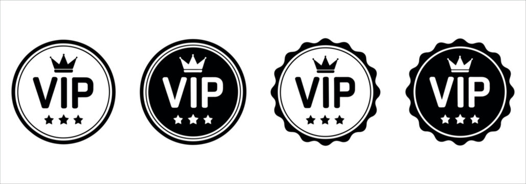 Exclusive VIP badge collection conveys premium access, special privileges, and luxury rewards for your elite members in modern black and white design.