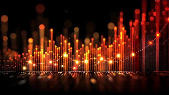 Vibrant Data Visualization: Illuminated lines dance and weave across a dark canvas, bringing to life an intricate data visualization.