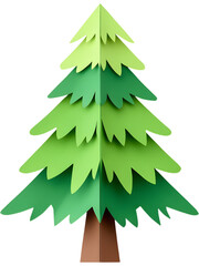 Obraz premium Minimalist green origami Christmas tree on transparent background, perfect for festive designs, modern holiday cards, winter crafts, and clean decorative layouts..