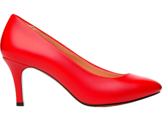 Classic red high-heel shoe isolated on transparent background, perfect for fashion layouts, elegance-themed designs, beauty promos, and stylish feminine branding.