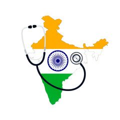   India Healthcare Concept with Stethoscope and Indian Flag Map – Medical Services and National Health