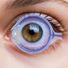 Human Eye Cross-Section Anatomy Illustration – Retina, Cornea, Lens, Optic Nerve