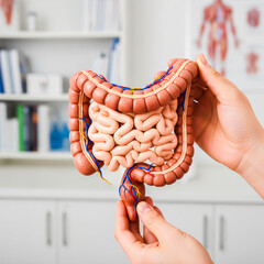 Doctor Holding Human Digestive System Anatomy Model – Stomach, Intestines, Medical Education