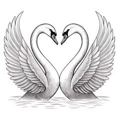 "Two Swans Forming Heart Shape - Elegant Swan Love Illustration"