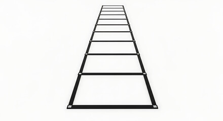 Perspective view of a black agility ladder on a white surface used for athletic training and exercise ai generated