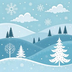 "Winter Wonderland Snowy Mountains with Pine Trees - Blue Christmas Landscape"
