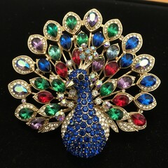 Cute Sparkling Peacock Pin with Vibrant Stones in a Stunning Background