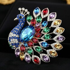 Beautiful Decorative Peacock Jewelry Piece with Radiant Colors in a Luxurious Background