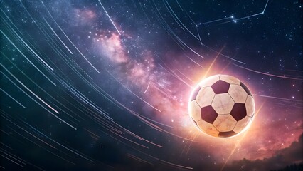 Fototapeta premium Soccer Ball in Nebula Glowing Football in Space -Abstract