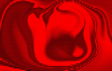 This artwork presents a bold red abstract halftone dotted pattern with smooth flowing wave shapes and a pixel like digital texture. Perfect for creative projects, poster design, print branding.