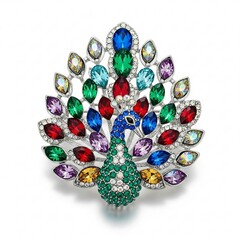Beautiful Peacock Brooch with Vibrant Gemstones in a Luxurious Background