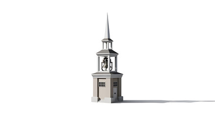A building with a bell tower and a steeple on top of it standing on a white surface casting a shadow ai generated