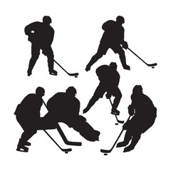 Ice Hockey Player Silhouette Vector Set