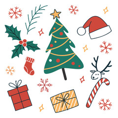 Naklejka premium Festive flat design christmas collection elements