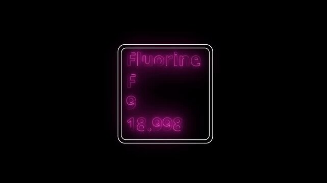 Glowing neon Fluorine element animation. Neon Fluorine element animated on black background. 4k