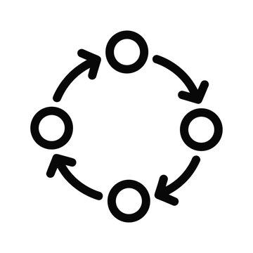Circular process icon showing four steps connected by arrows in a continuous loop, isolated on
