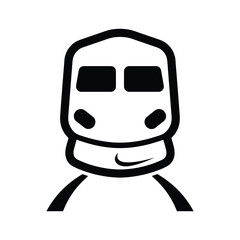 Stylized black and white icon of a train front, isolated on
