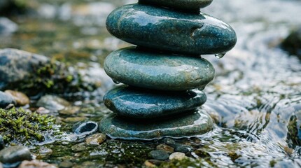 Balanced Stones in Flowing Stream