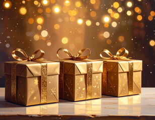 Fototapeta premium 年末年始の祝いに映える華やかなギフトボックス背景
