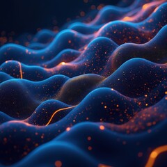 Abstract bioluminescent microscopic landscape with glowing particles