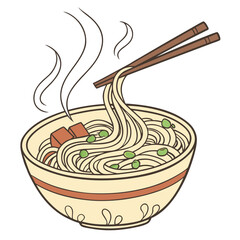 Illustration of a Bowl of Noodles with Chopsticks and Steam.