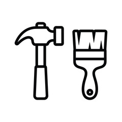 Hammer and paintbrush icon isolated on