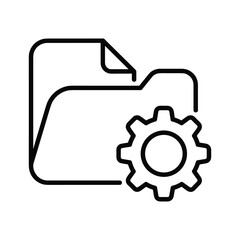 Outline icon depicting a file folder and a gear symbol, signifying system settings, data configuration, and management
