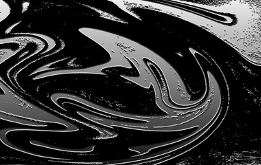 Abstract swirl design in black and grey, resembling a liquid metal texture with dynamic flowing curves. ideal for use in graphic design, digital backgrounds, posters, branding, album covers