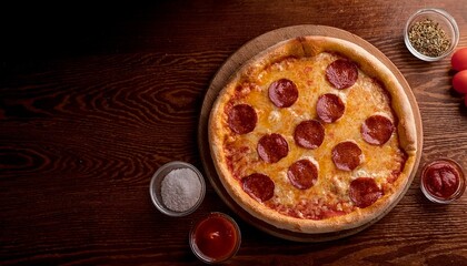 Delicious Pizzas With Cheese And Pepperoni On A Wooden Table Perfect For Sharing