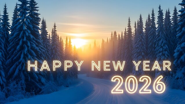 Happy new year 2026 in snowy winter forest - Powered by Adobe