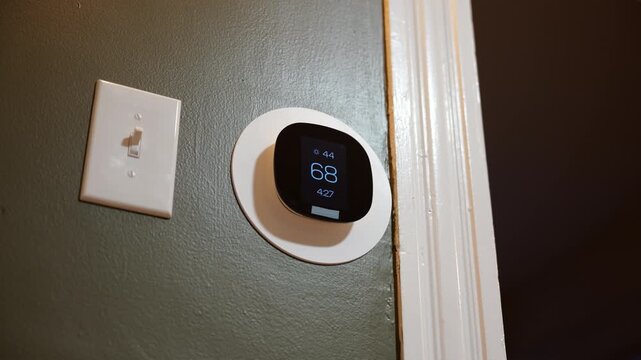 Static Shot of Smart Thermostat on Modern Wall