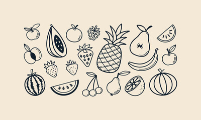 Abstract floral and leaf vector background with fruit icons and patterns