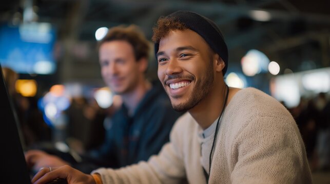 A retro gaming corner at the expo featuring classic consoles, pixel art décor, and attendees laughing as they compete in nostalgic 8-bit challenges — vintage gaming revival, retro arcade nostalgia,