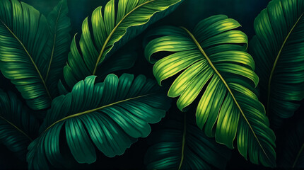 Papier peint avec feuilles découpées, feuillage tropical