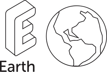 Letter E with Earth and Word Earth 