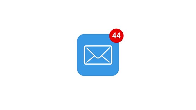 Email messaging app icon appearing and then receiving many notifications. Social media animation concept. Motion graphics of incoming mail concept.