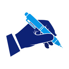 Vector icon of hand holding a pen, ready to write or sign