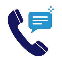 Vector icon of dark blue phone receiver with a light blue chat bubble