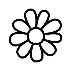 Simple black and white outline drawing of a daisy flower isolated on