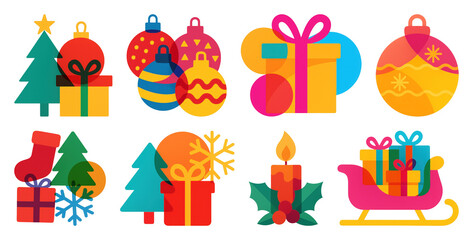 Obraz premium PNG Colorful festive holiday icons, element set on transparent background