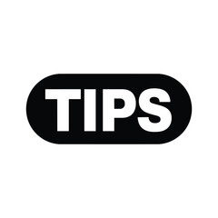 Black and white icon or sticker with the word tips inside an oval shape