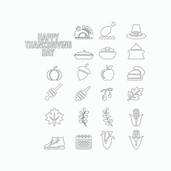 Happy Thanksgiving Day line icon set and autumn elements vector illustration.