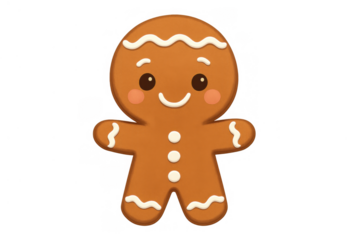 Gingerbread man cookie presenting a happy smiling face, baked treat for christmas and winter holiday celebrations