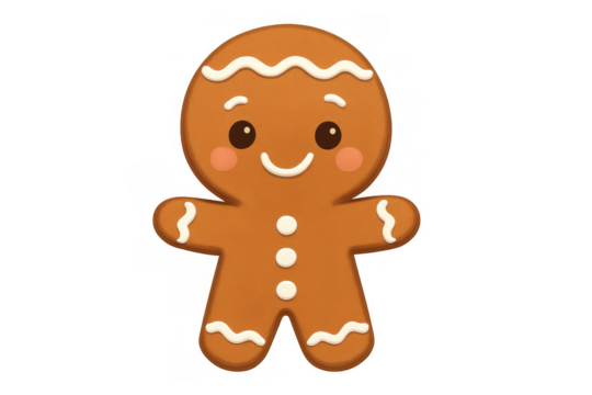 Gingerbread man cookie presenting a happy smiling face, baked treat for christmas and winter holiday celebrations