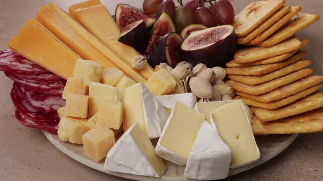  cheese set grapes figs and nuts on plate food zoom