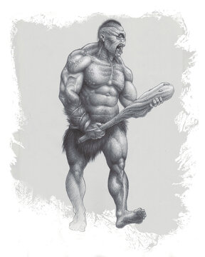 Illustration of Cyclops holding a club, ready to attack, Mythology, Fantasy Art