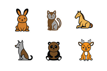 Cute cartoon forest animals collection on white background for children